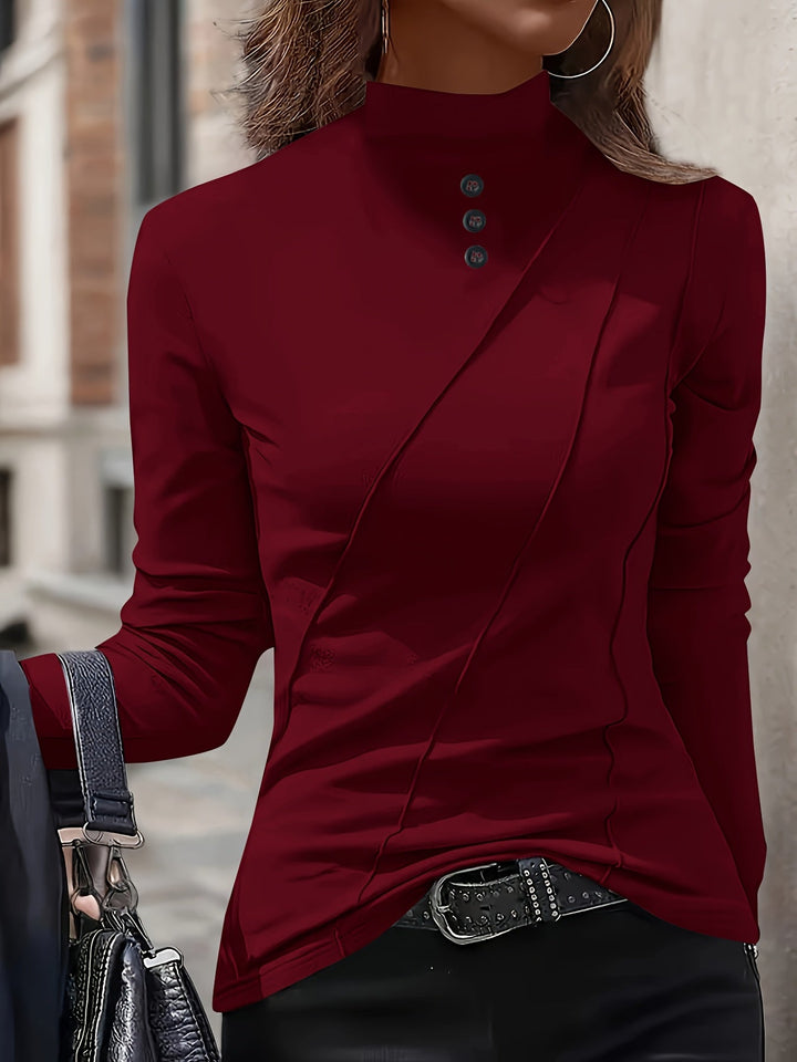 Aizhana - Chemise Élégante À Col Montant Et Manches Longues
