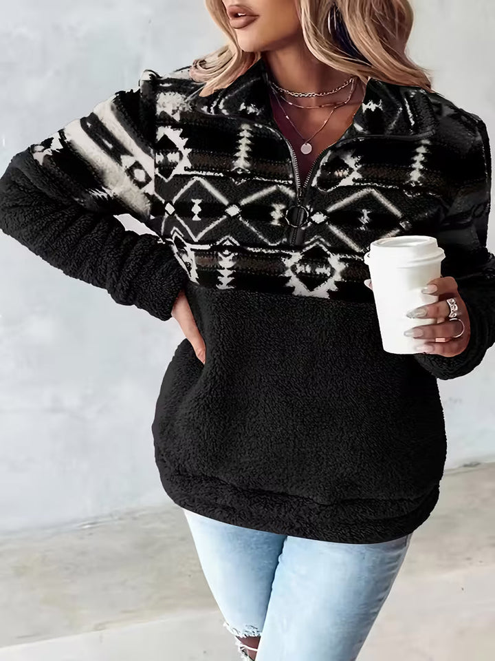 Limina - Sweat-Shirt Teddy À Demi-Zip Et Motif Géométrique