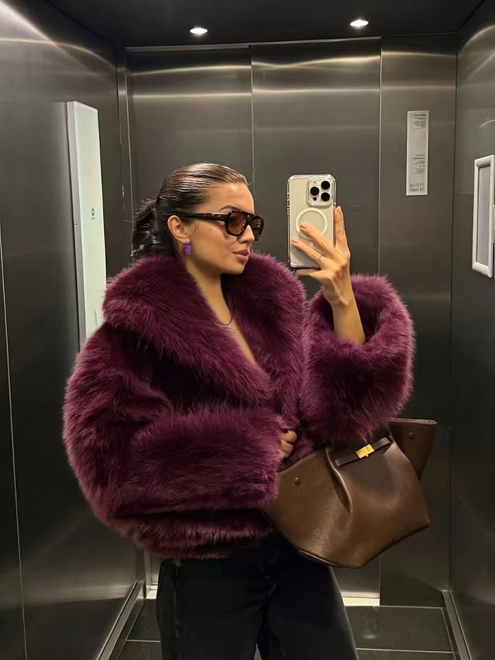 Jorida - Veste Courte Oversize À Revers en Fausse Fourrure