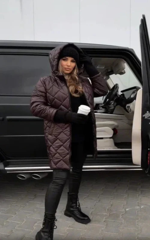 Yania - Manteau Long Matelassé Zippé À Capuche