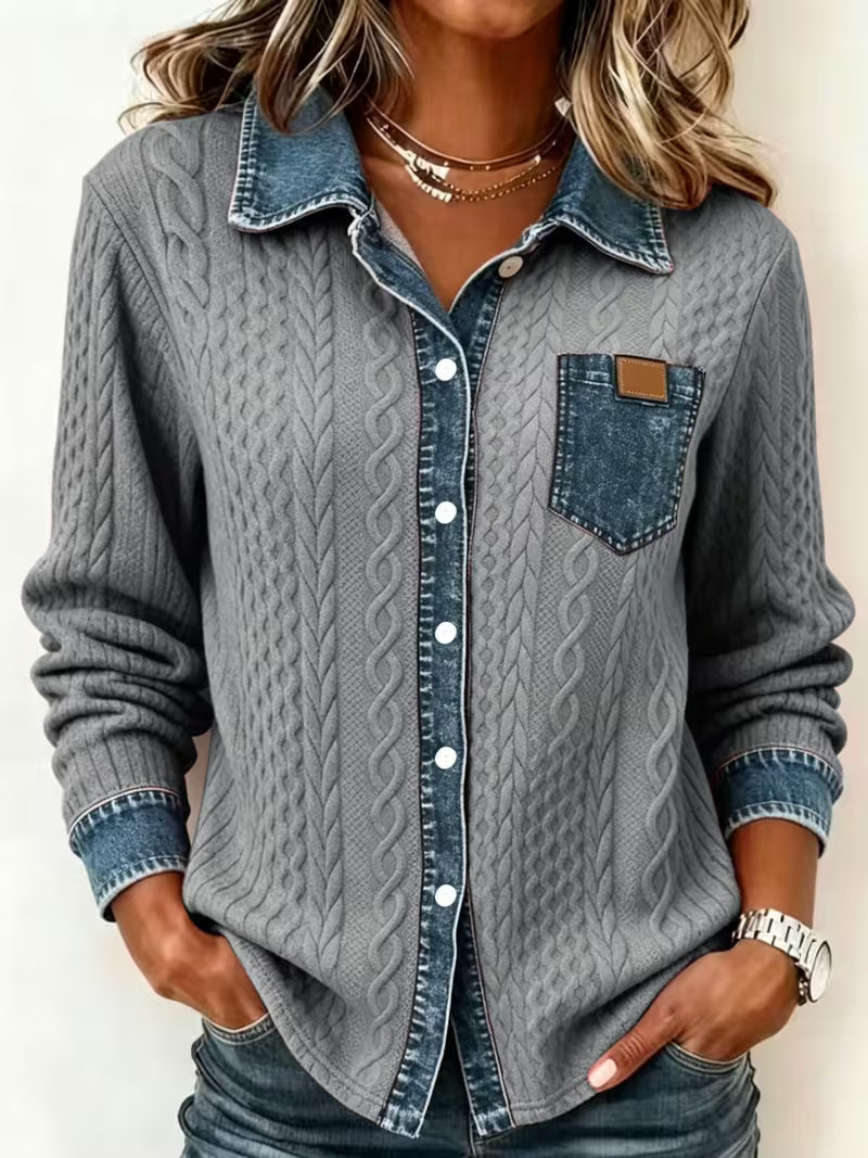 Eryna - Chemise à Manches Longues en Maille Torsadée Avec Col en Jean