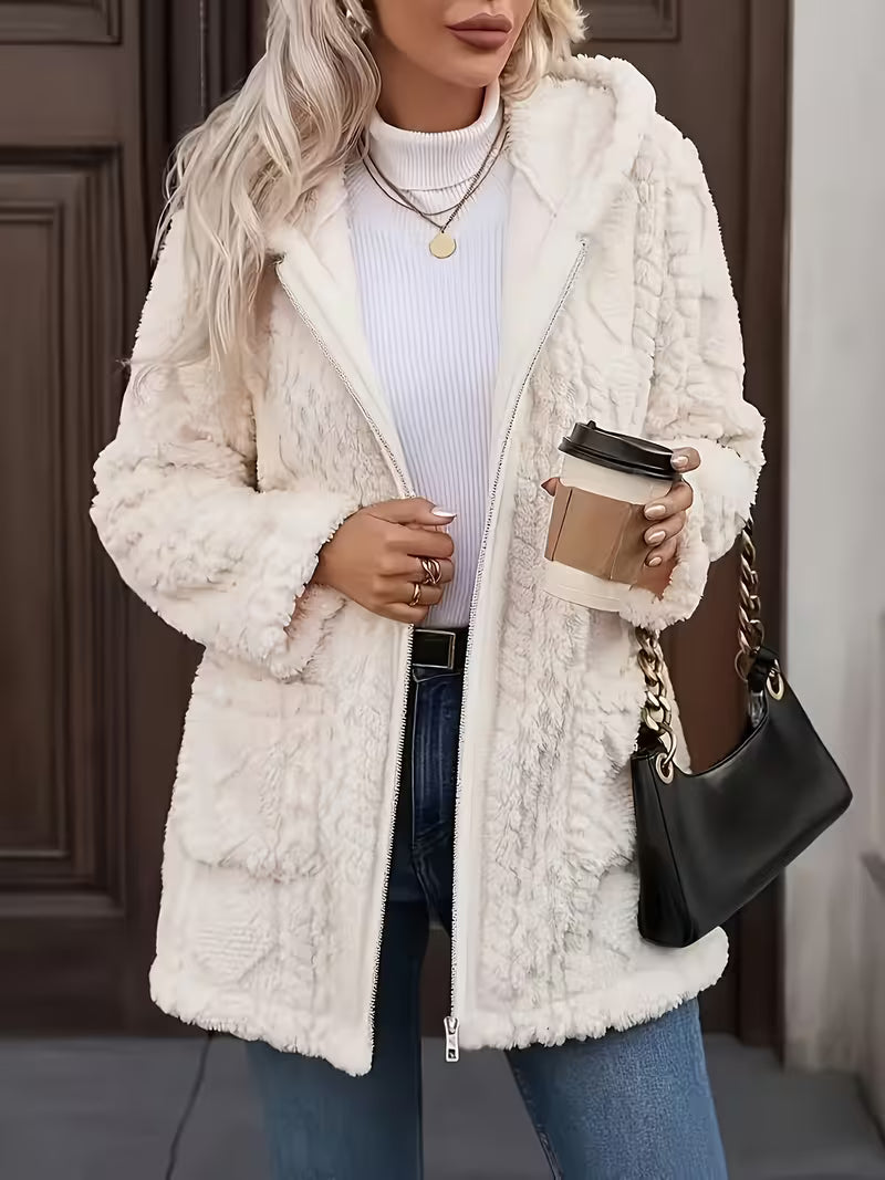 Elima - Cardigan À Capuche en Peluche Réversible Avec Fermeture Éclair