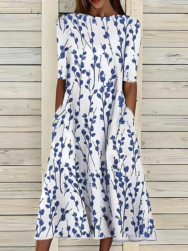 Kwanza - Robe mi-Longue Fluide à Imprimé Floral