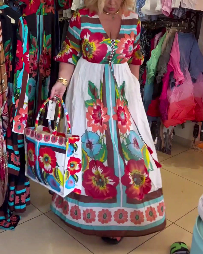 Nerijaa - Robe à Fleurs à Col En V Profond