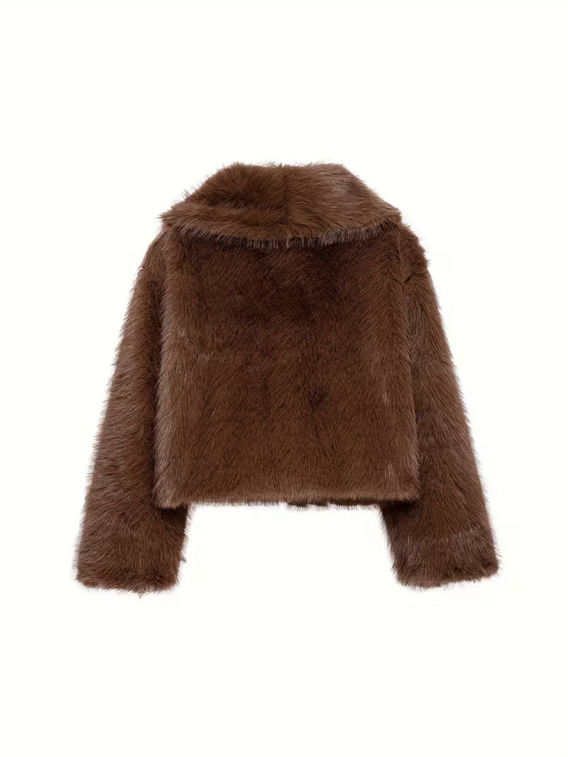 Jorida - Veste Courte Oversize À Revers en Fausse Fourrure
