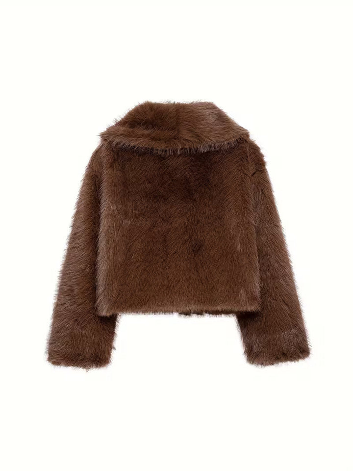 Jorida - Veste Courte Oversize À Revers en Fausse Fourrure