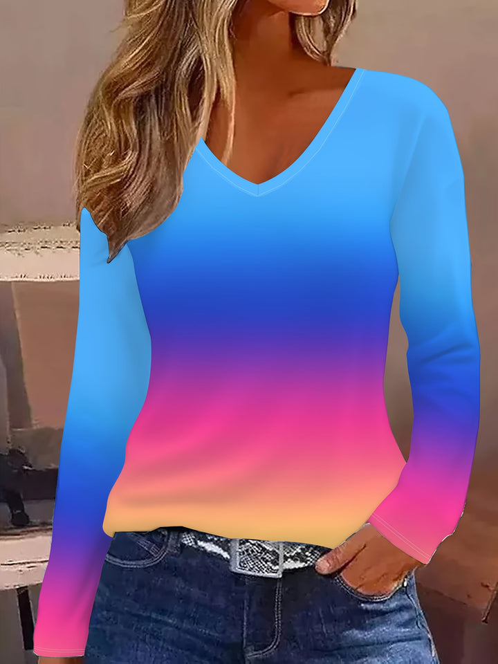 Samli - T-Chemise À Manches Longues À Col en V Et Motif Dégradé