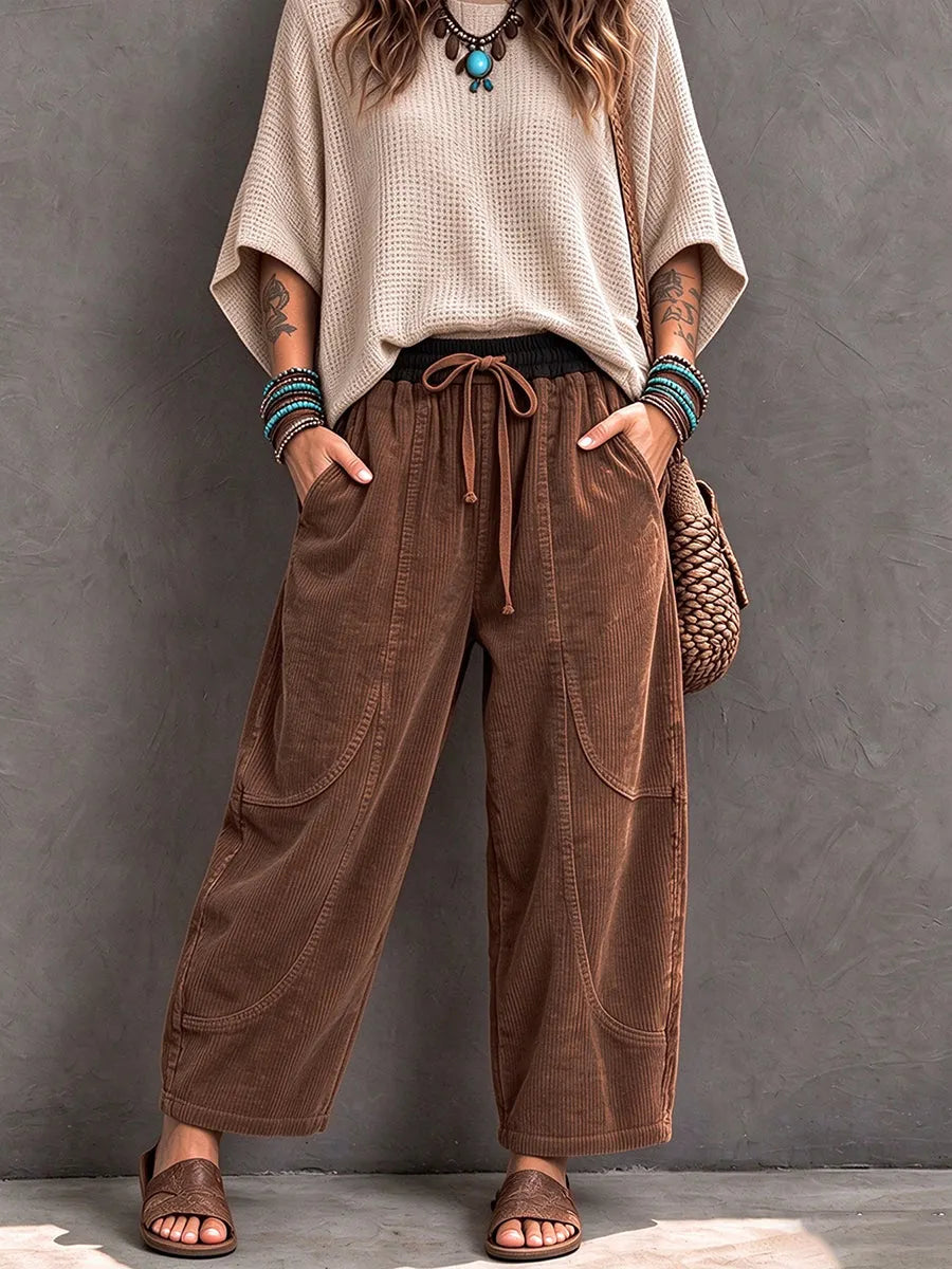 Karisma - Pantalon Décontracté en Velours Côtelé À Taille Élastiquée