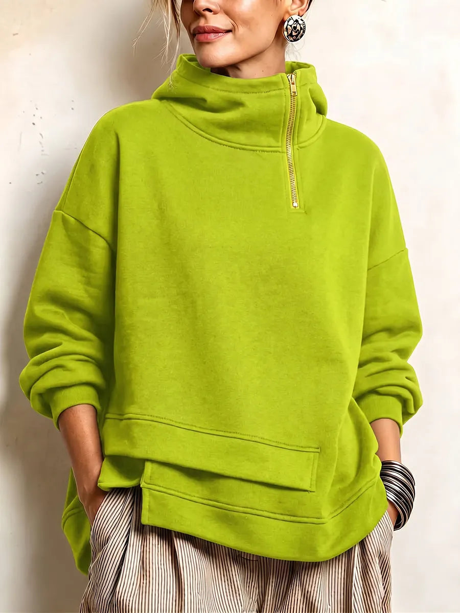 Lyona - Sweat-Shirt Moderne Asymétrique À Col Montant
