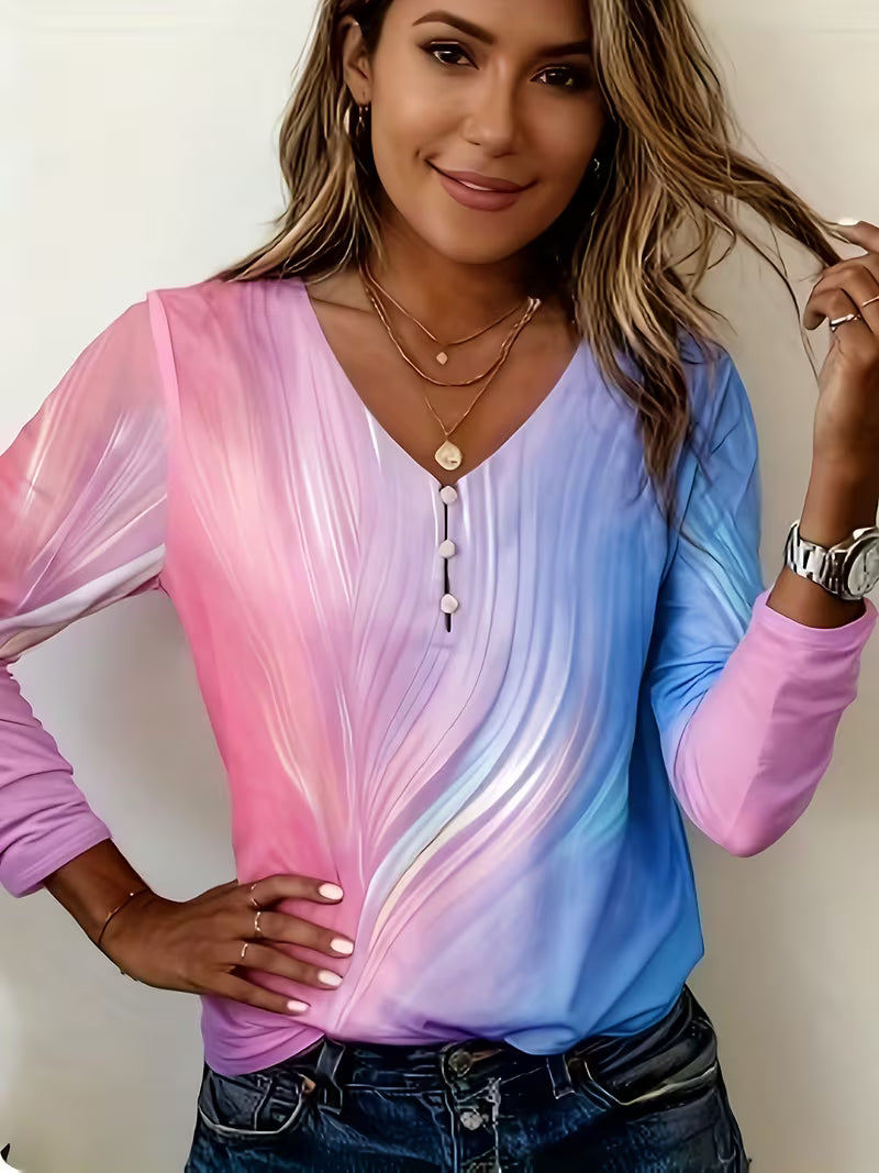 Filona - Haut À Col en V Avec Effet Tie-dye Dégradé