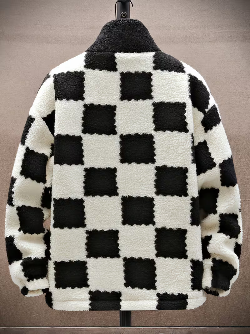 Melany - Veste Polaire à Capuche et Fermeture éclair Motif à Carreaux