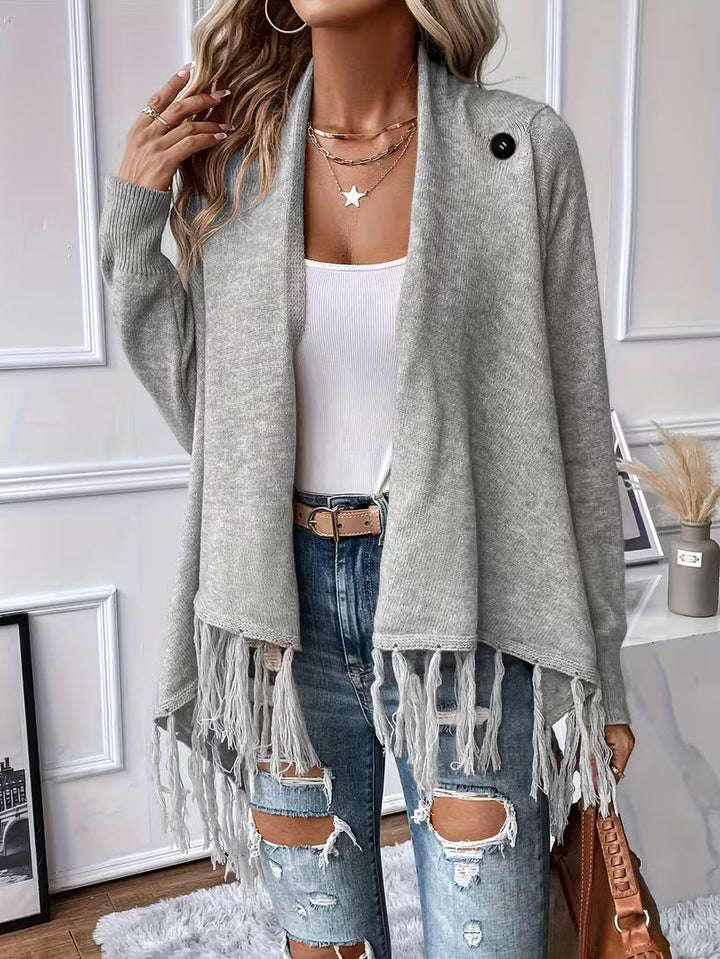Busra - Cardigan Drapé AU Niveau Du Cou, Avec Bordure À Franges
