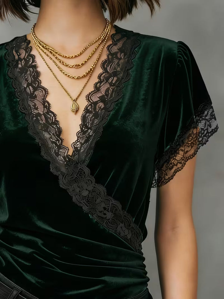 Jalisa - Chemisier Vintage En Velours « Cygne»