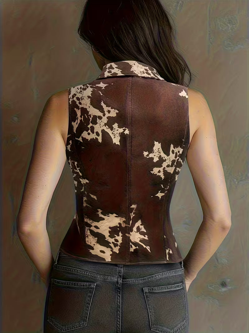Laong  - Gilet Slim en Daim À Col Rabattu Et Boutonnage Simple