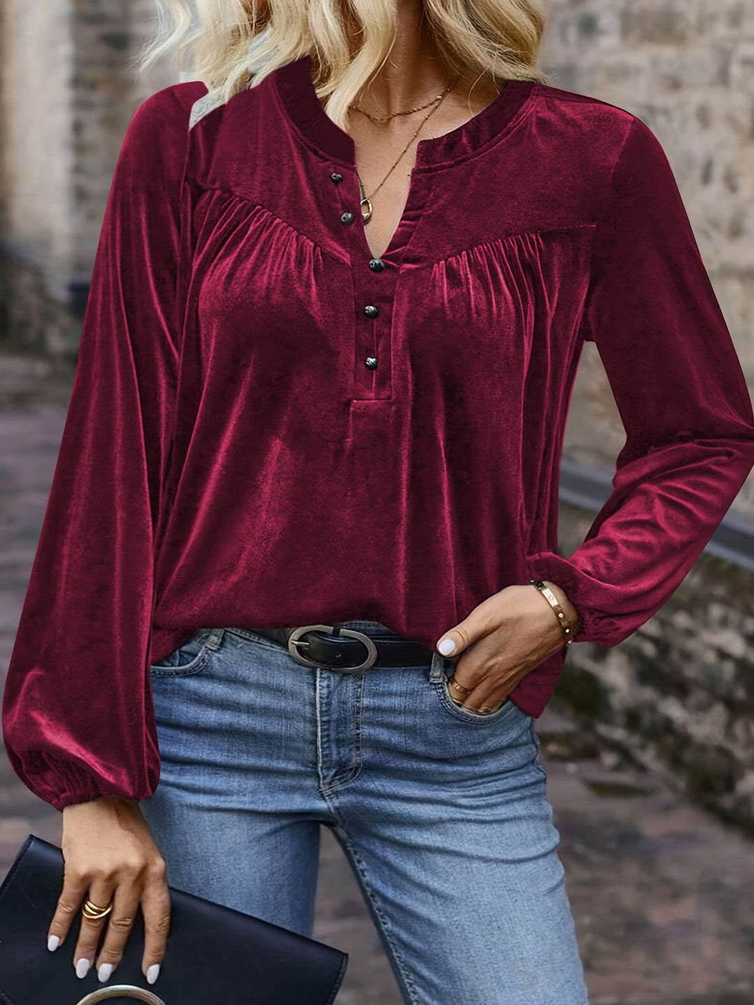 Ramina - Chemise À Manches Longues Lanterne élégante