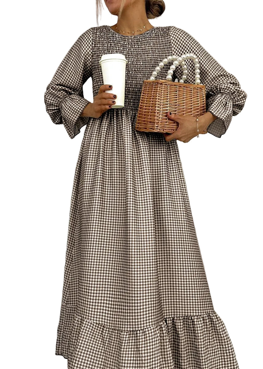 Helenee - Robe Longue À Carreaux Et Col Rond