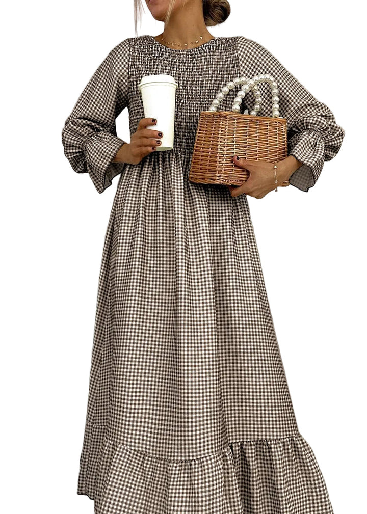 Helenee - Robe Longue À Carreaux Et Col Rond