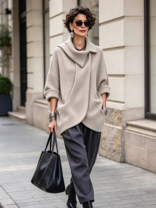 Lenneke - Veste Oversize à Col Asymétrique et Poches Asymétriques