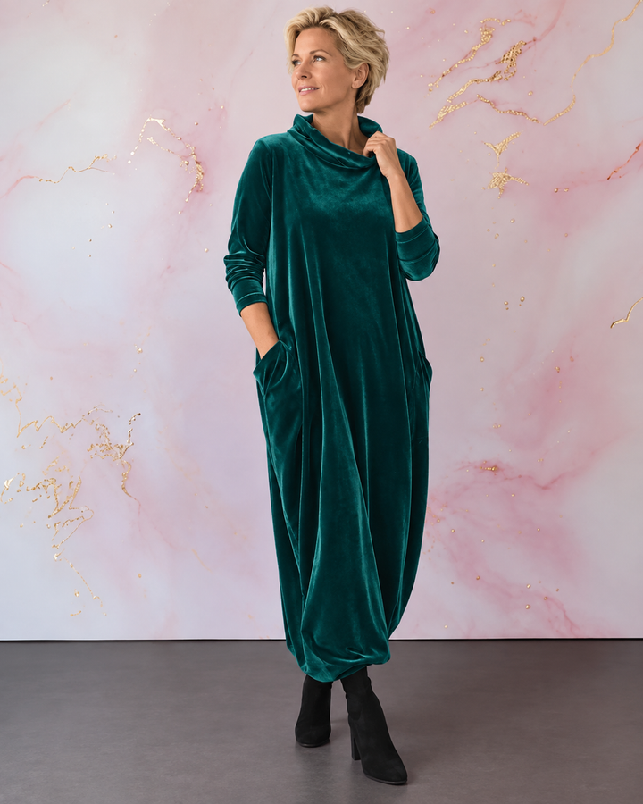 Lellina - Robe Longue Ample À Col Montant en Velours