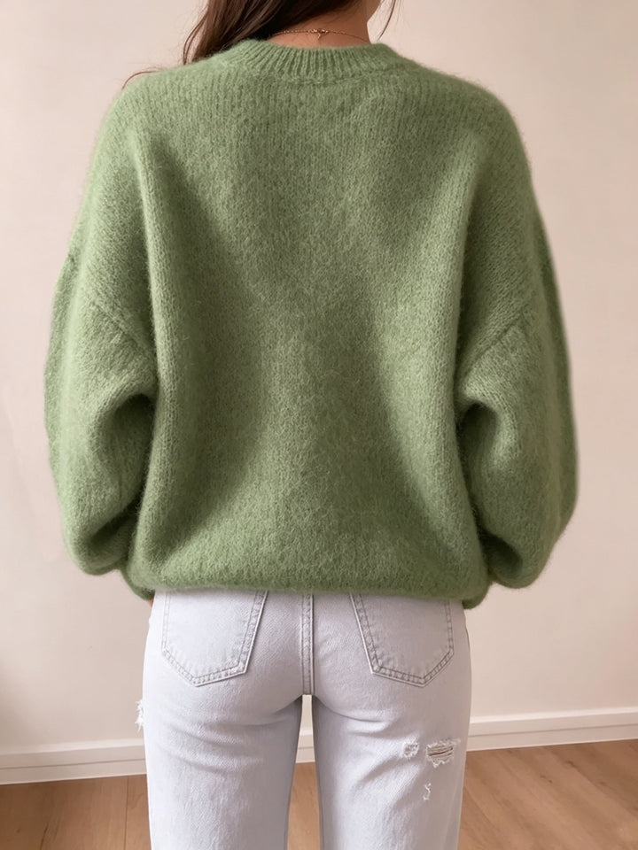Margaretha - Pull en Maille à Col Rond et Manches Bouffantes