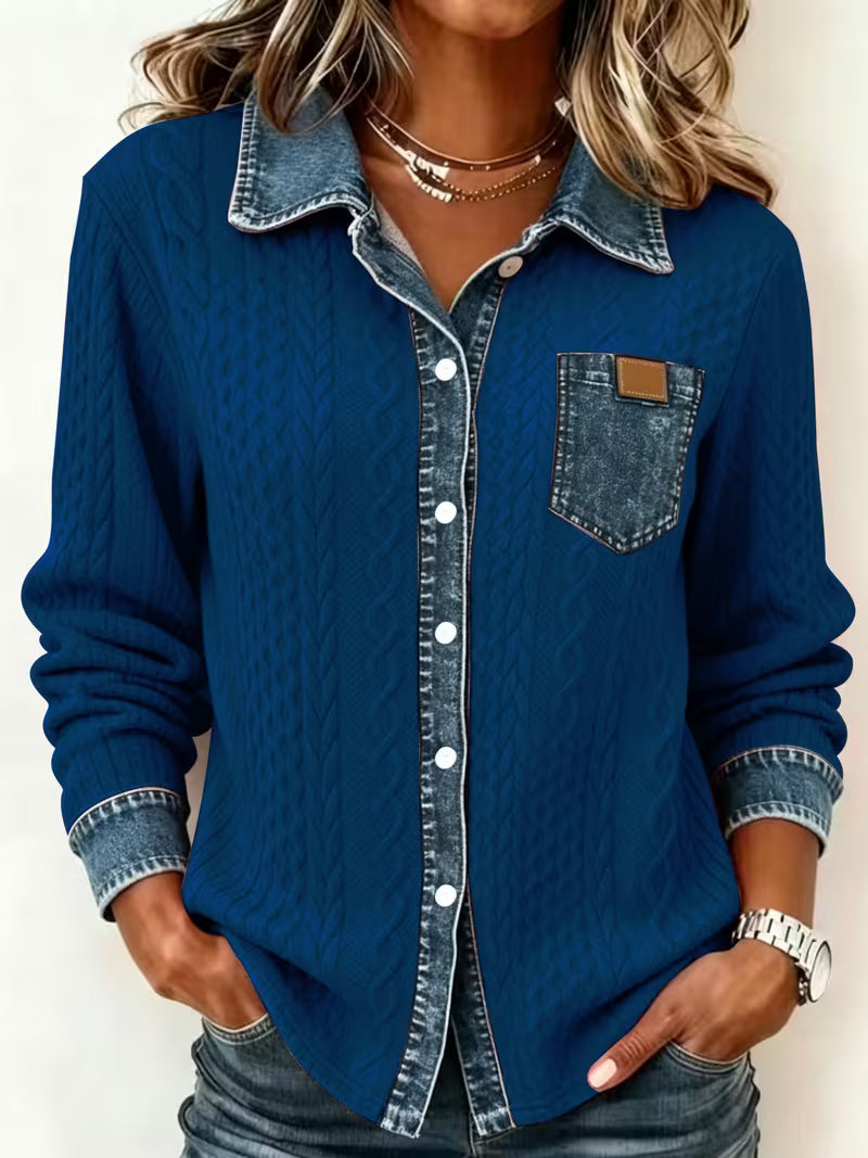 Eryna - Chemise à Manches Longues en Maille Torsadée Avec Col en Jean