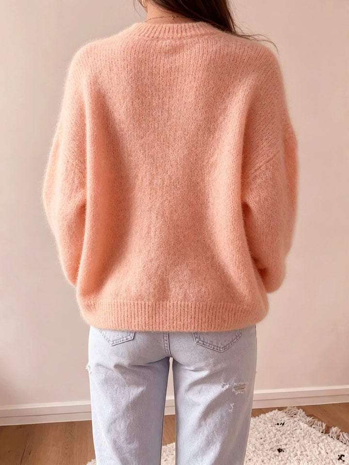 Margaretha - Pull en Maille à Col Rond et Manches Bouffantes