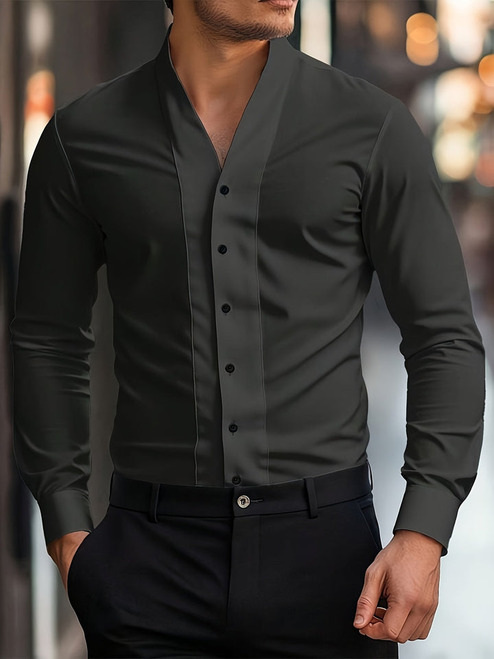 Almasbek - Chemise À Col en V Et Manches Longues Coupe Ajustée