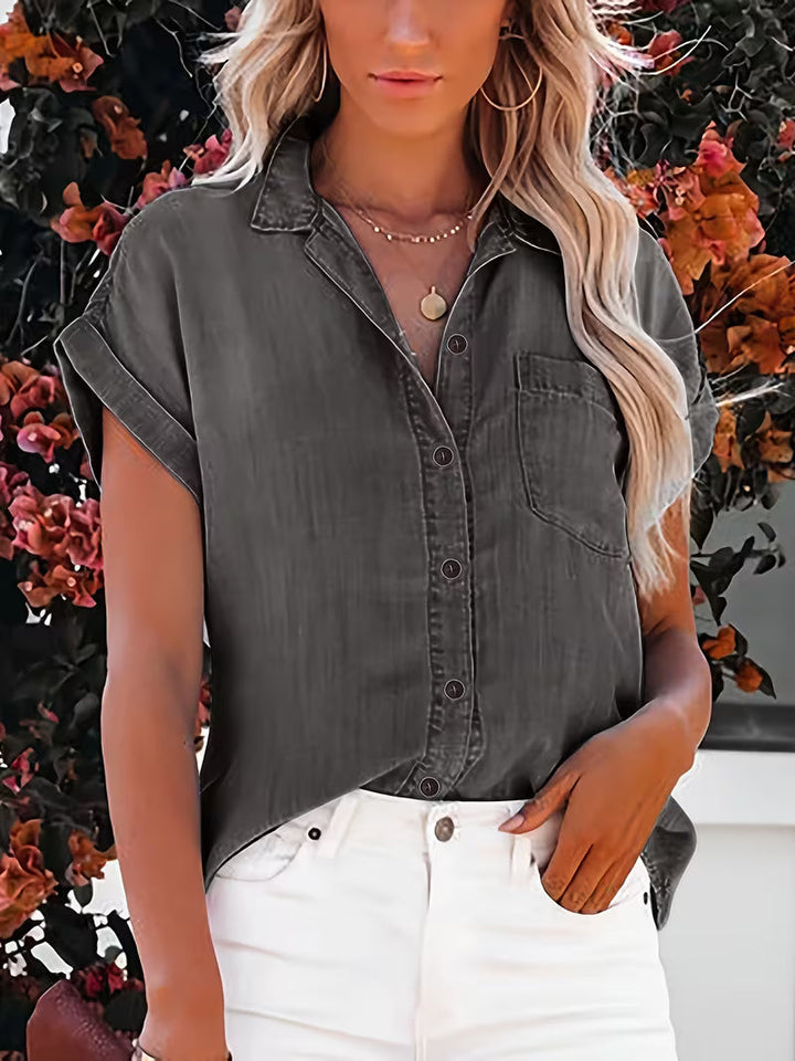 Kader - Chemise en Denim À Manches Courtes Et Boutons, Coupe Décontractée