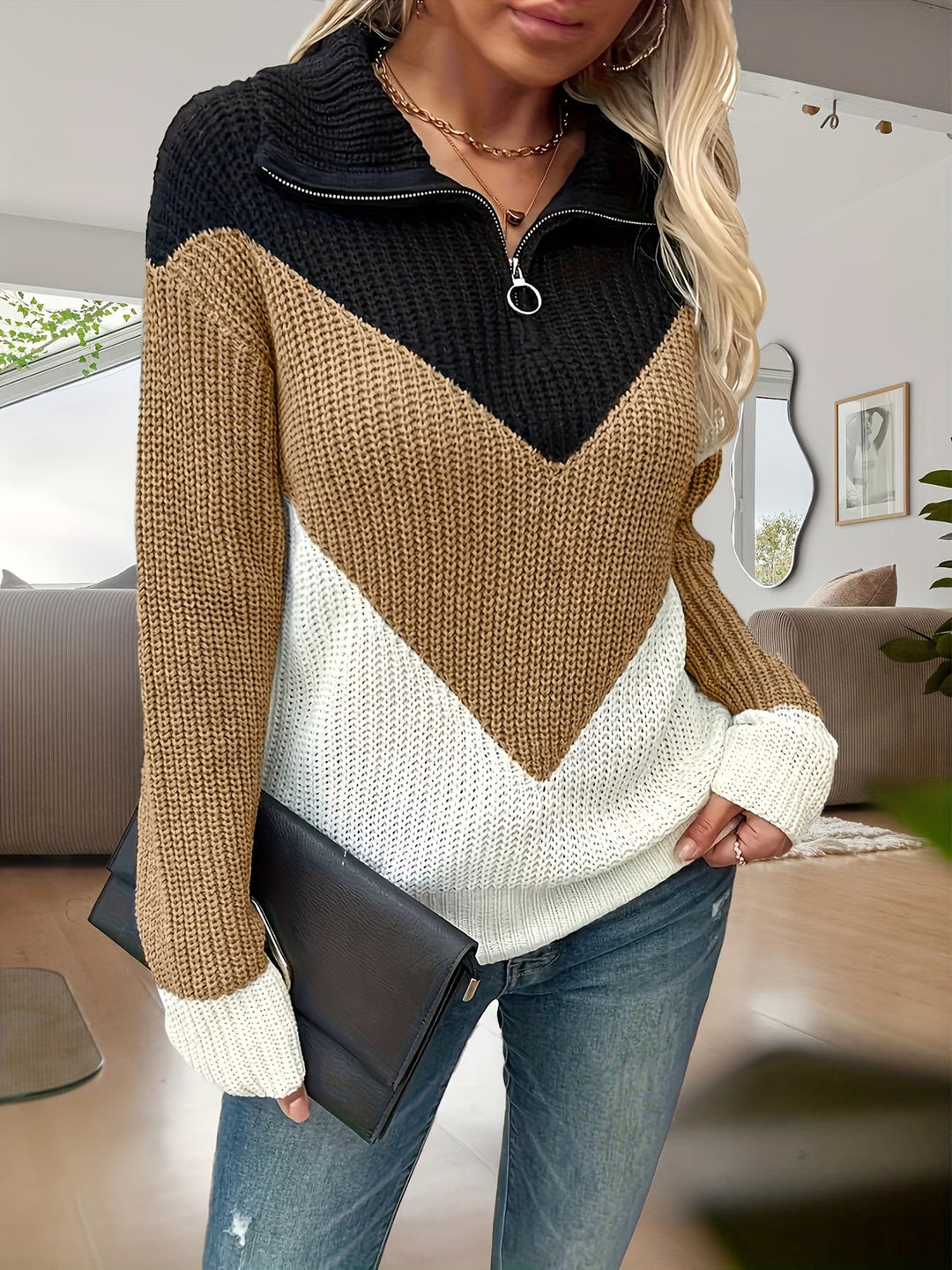 Fagina - Pull Tricoté Élégant À Demi-zip