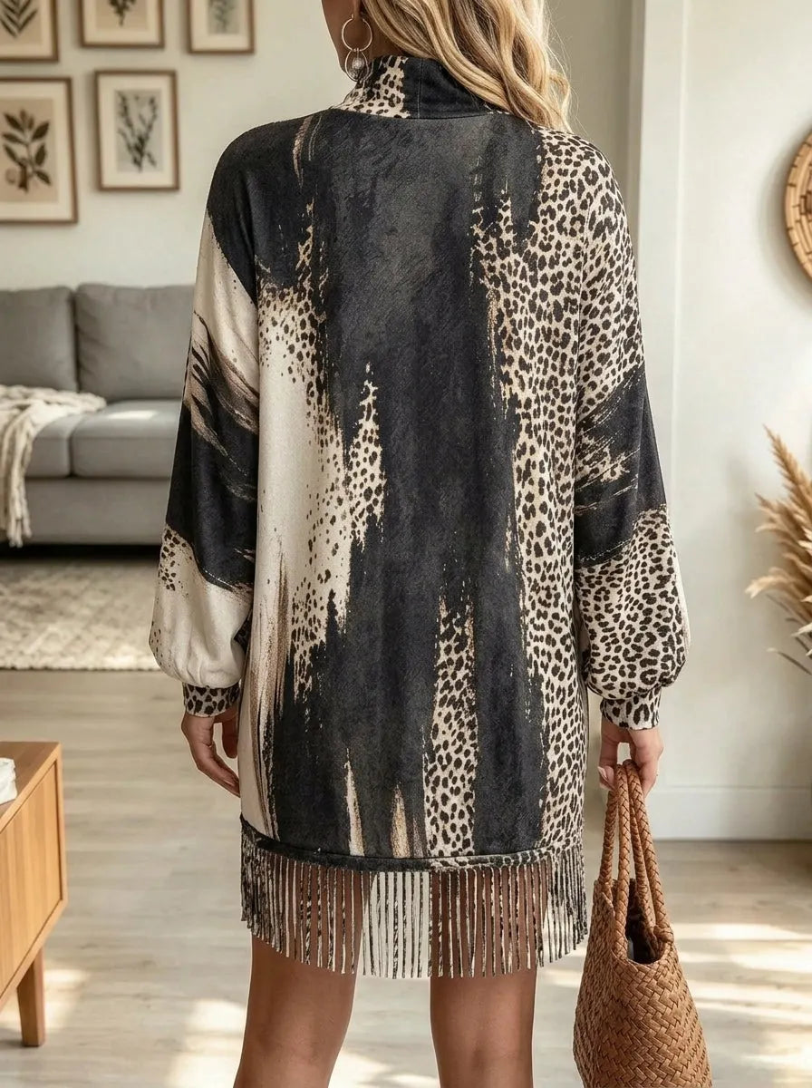 Jakisa – Robe-Pull À Franges Et Imprimé Léopard