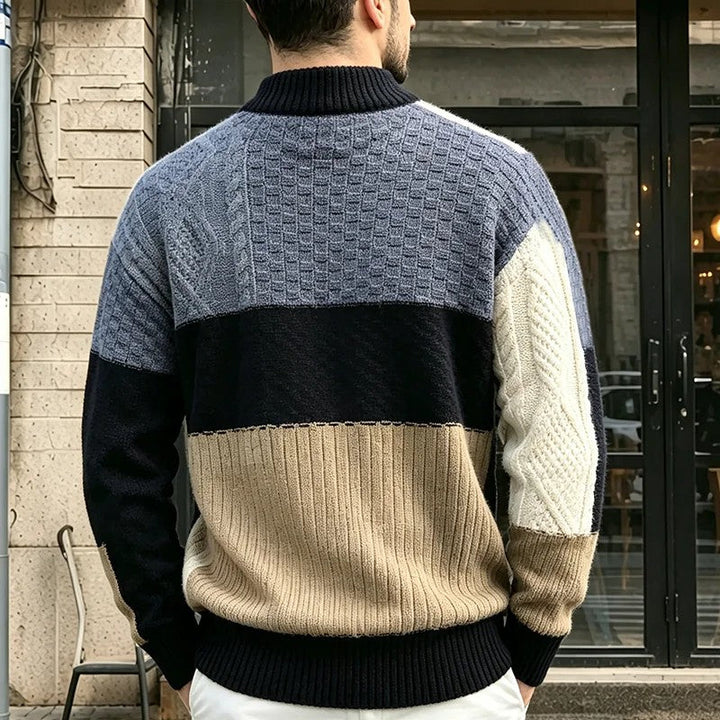 Trevon - Pull en Maille Torsadée Patchwork