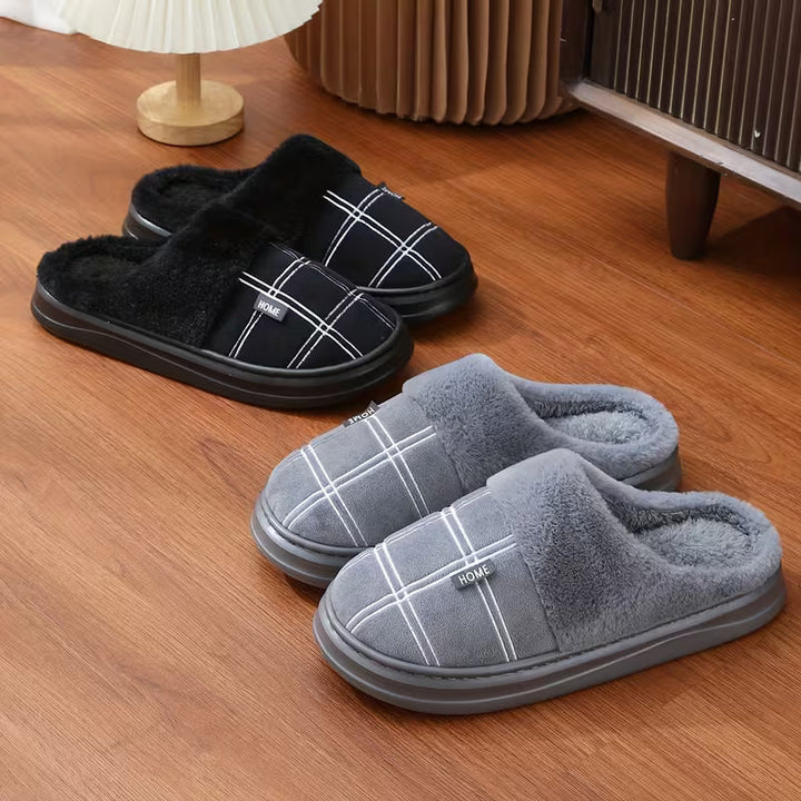 Bugra - Pantoufles en Peluche À Motif À Carreaux