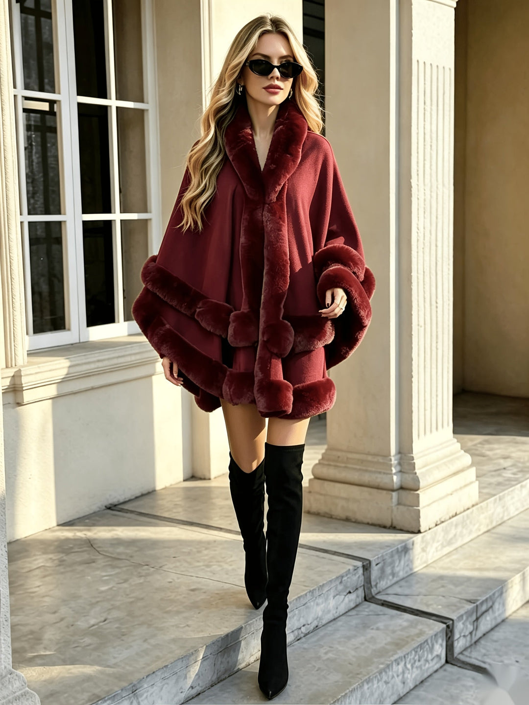 Toriann - Cardigan D'hiver À Capuche Doublé De Fourrure Ouvert Sur Le Devant