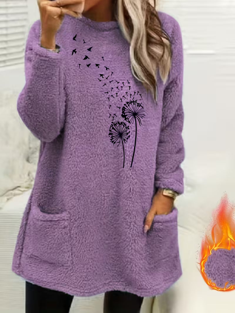 Zibija - Sweat-Shirt en Polaire Avec Imprimé Pissenlit