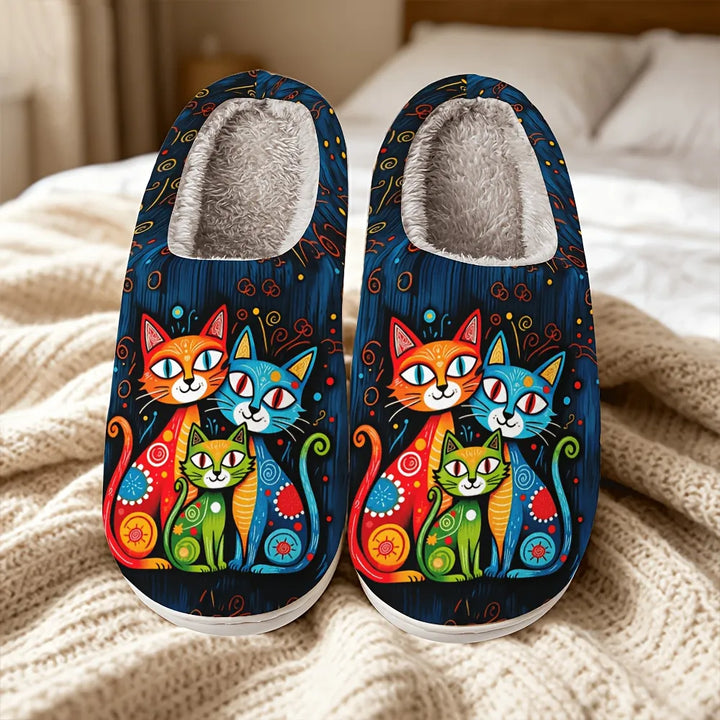 Quincy - Pantoufles À Imprimé Chat, Doublées De Peluche
