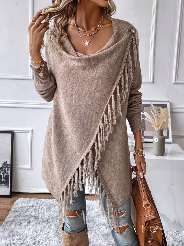 Busra - Cardigan Drapé AU Niveau Du Cou, Avec Bordure À Franges