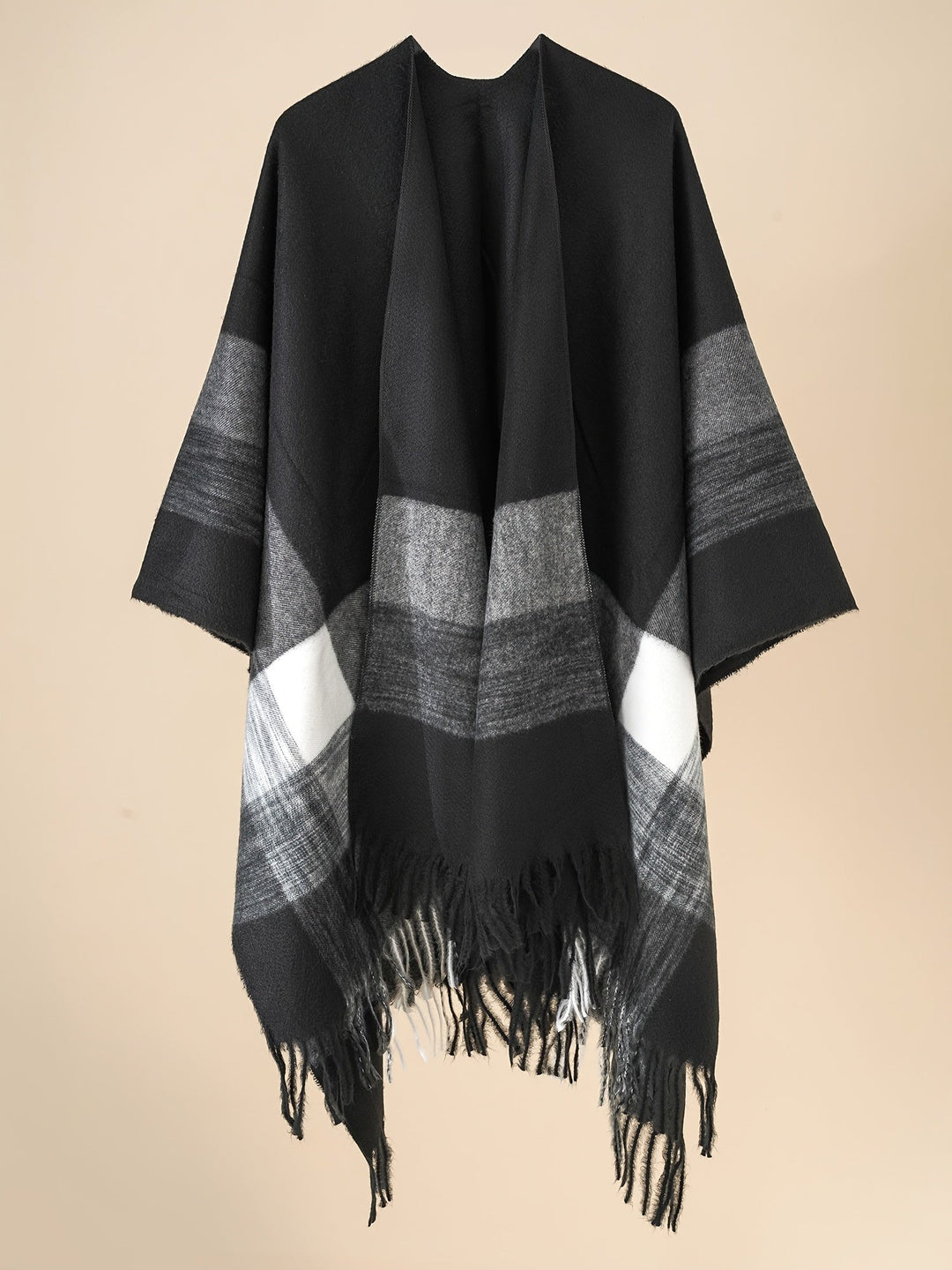 Kyrine - Poncho Châle À Franges Et Motifs Géométriques