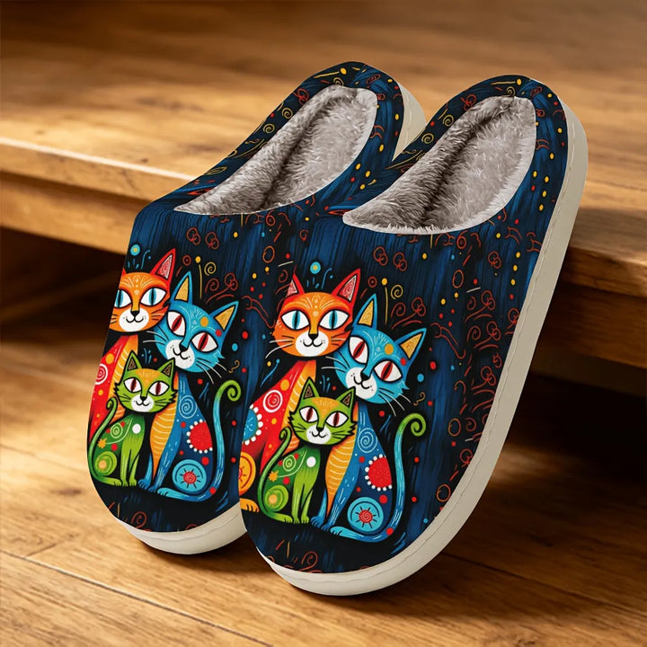 Quincy - Pantoufles À Imprimé Chat, Doublées De Peluche