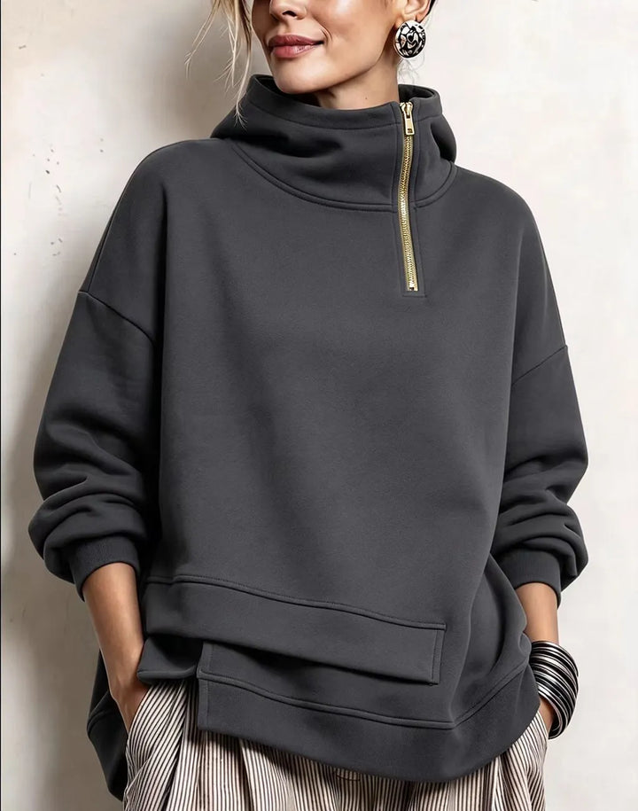 Lyona - Sweat-Shirt Moderne Asymétrique À Col Montant