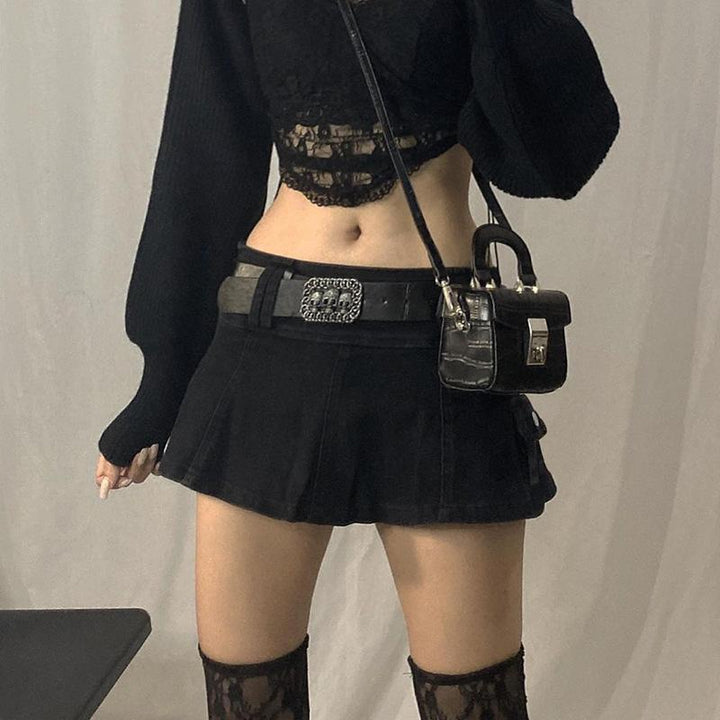 Linda - Mini-jupe en Jean Plissée Avec Ceinture