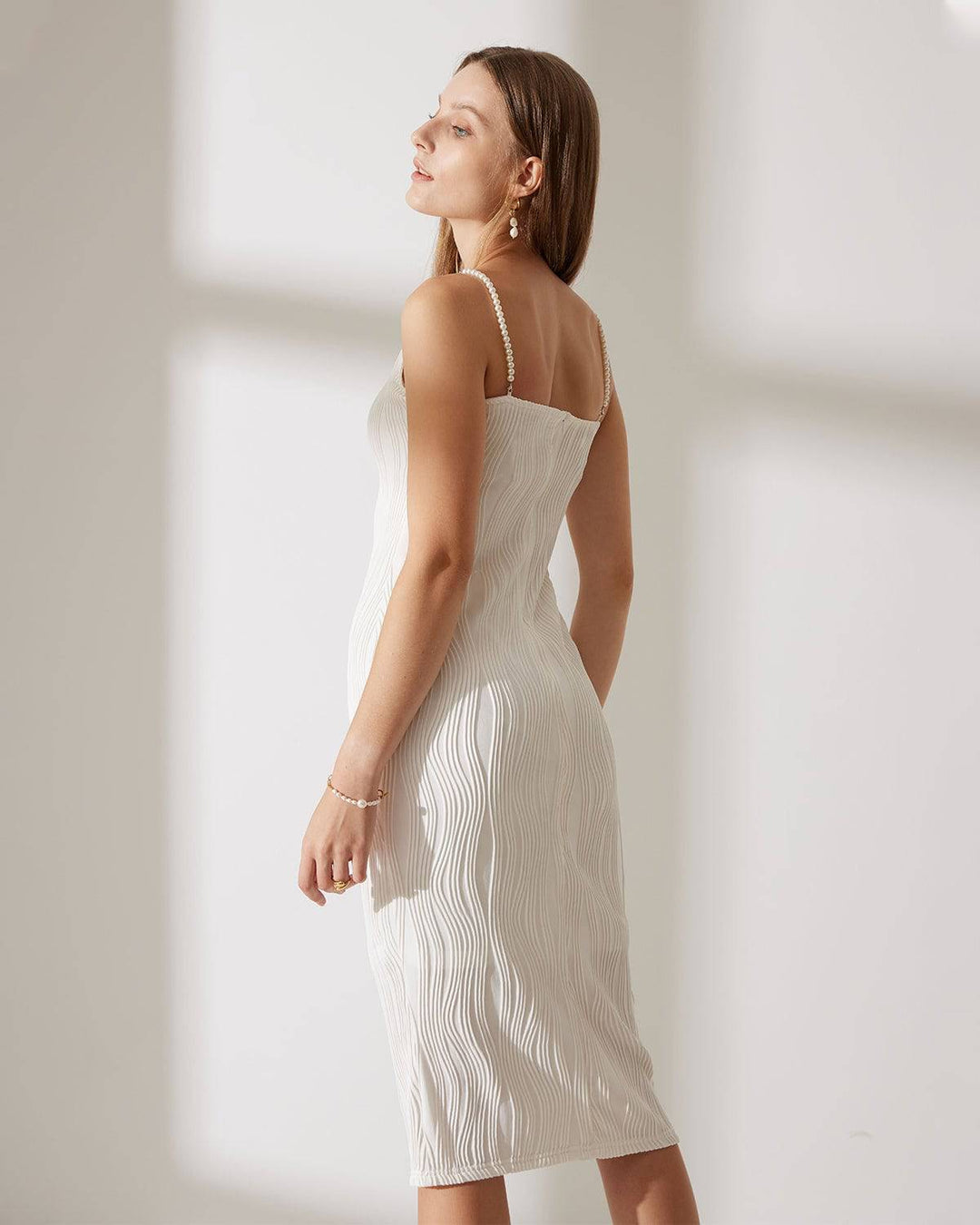 Simonen - Robe MIDI Sans Manches Vague de Perles