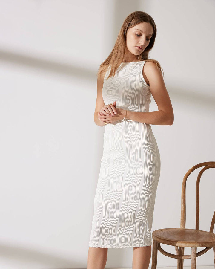 Simonen - Robe MIDI Sans Manches Vague de Perles