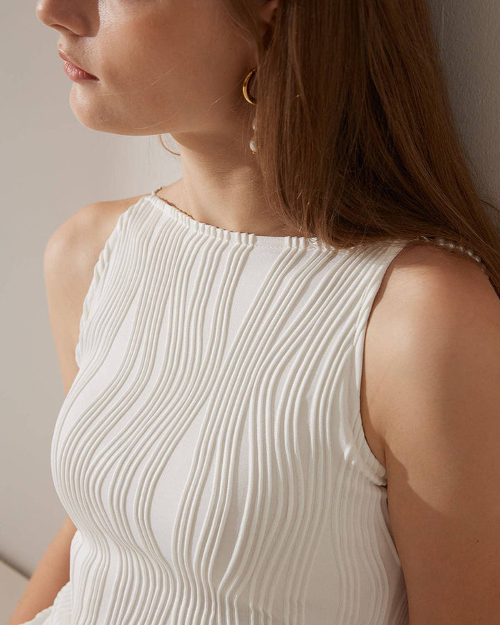 Simonen - Robe MIDI Sans Manches Vague de Perles