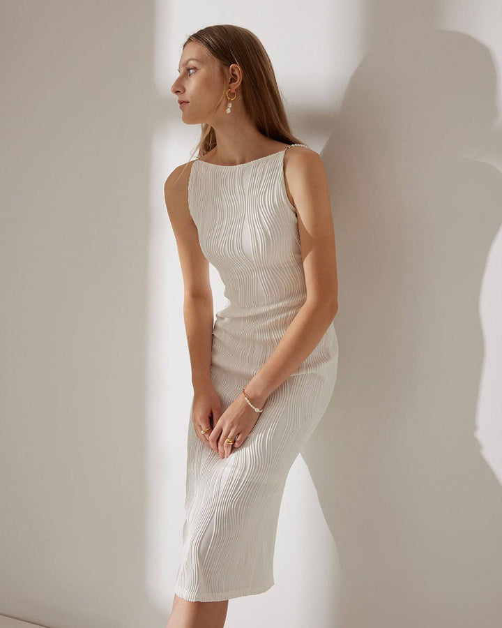 Simonen - Robe MIDI Sans Manches Vague de Perles