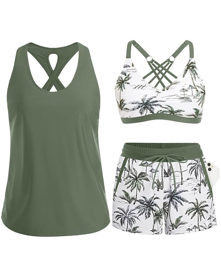 Meaghan - Ensemble Tankini Trois Pièces Avec Paréo