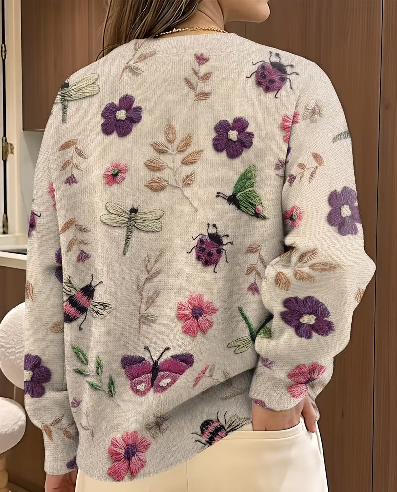 Nigella - Pull Décontracté À Imprimé Floral Et Insectes