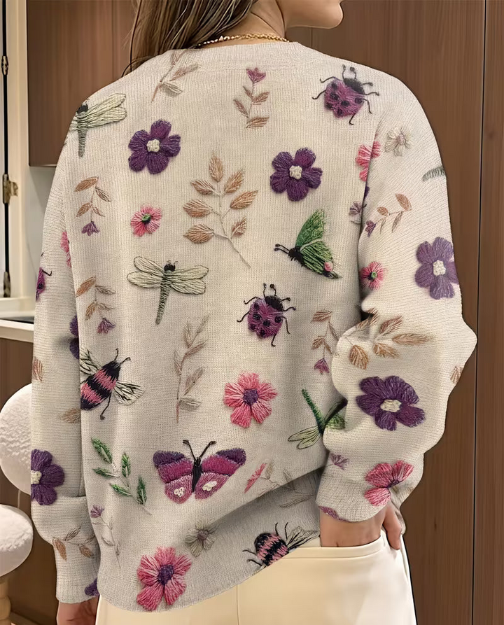 Nigella - Pull Décontracté À Imprimé Floral Et Insectes