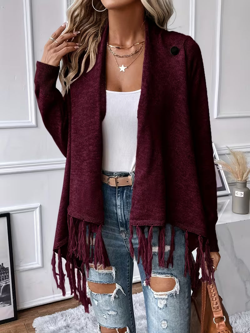 Busra - Cardigan Drapé AU Niveau Du Cou, Avec Bordure À Franges