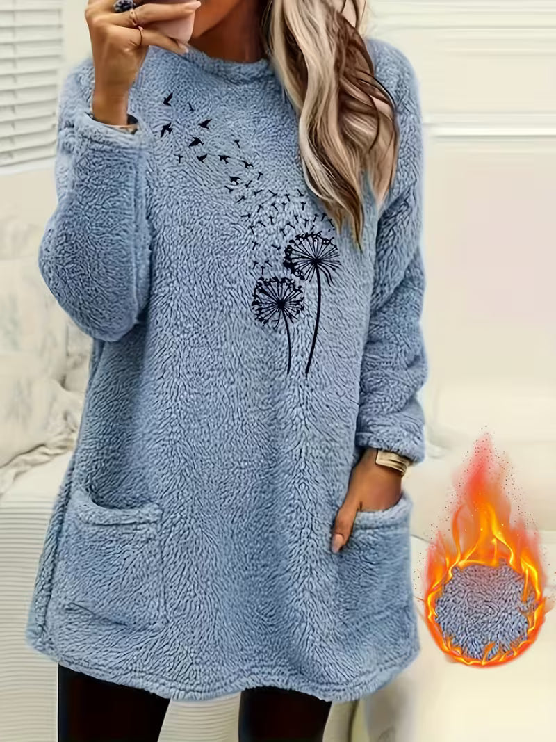 Zibija - Sweat-Shirt en Polaire Avec Imprimé Pissenlit