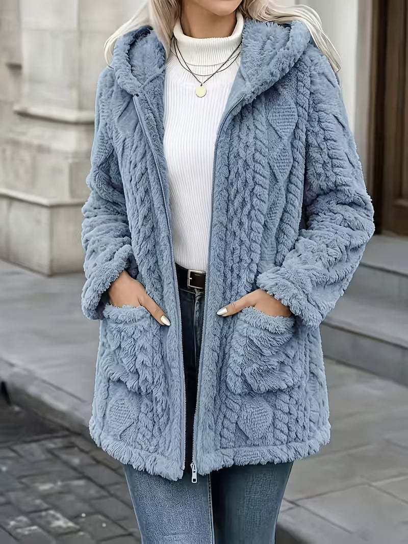 Elima - Cardigan À Capuche en Peluche Réversible Avec Fermeture Éclair